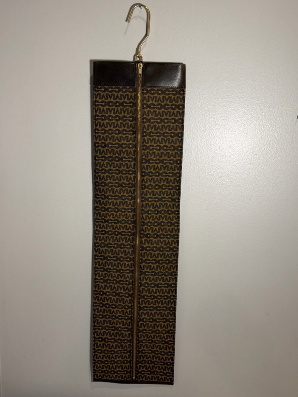 RARE Vtg Mark Cross France Brwn Canvas Leather Logo Tie Valet Hanging Travel Bag